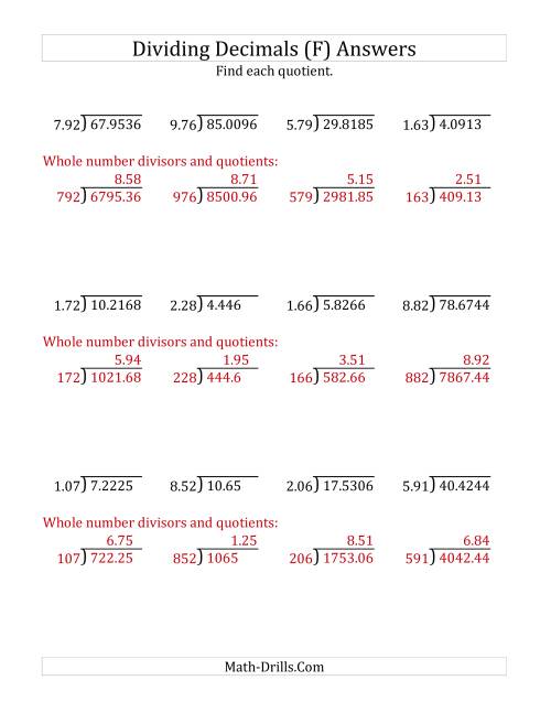 The Dividing Decimals by 3-Digit Hundredths (F) Math Worksheet Page 2