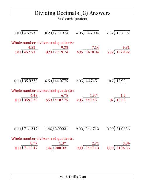 The Dividing Decimals by 3-Digit Hundredths (G) Math Worksheet Page 2