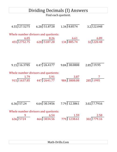 The Dividing Decimals by 3-Digit Hundredths (I) Math Worksheet Page 2