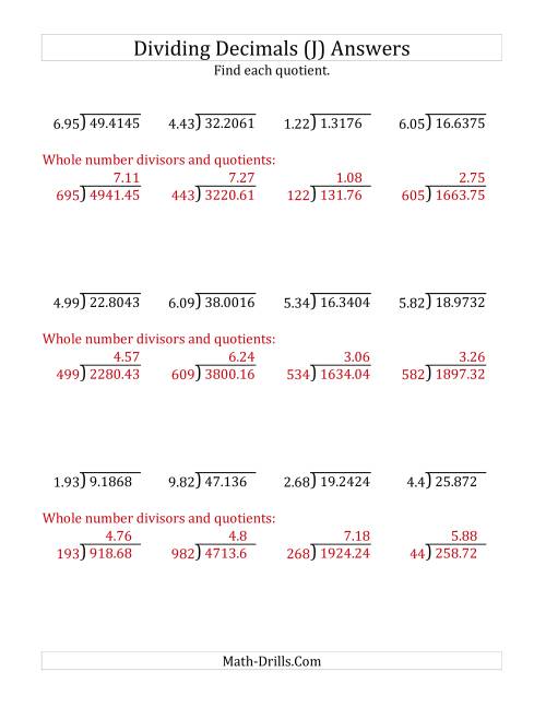 The Dividing Decimals by 3-Digit Hundredths (J) Math Worksheet Page 2