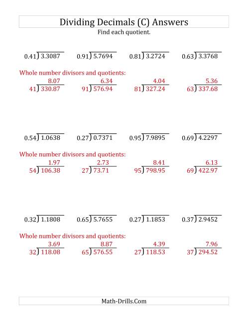 The Dividing Decimals by 2-Digit Hundredths with Larger Quotients (C) Math Worksheet Page 2