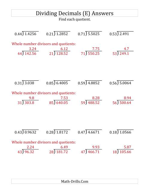 The Dividing Decimals by 2-Digit Hundredths with Larger Quotients (E) Math Worksheet Page 2