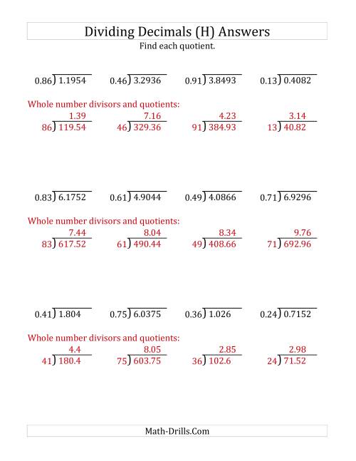 The Dividing Decimals by 2-Digit Hundredths with Larger Quotients (H) Math Worksheet Page 2
