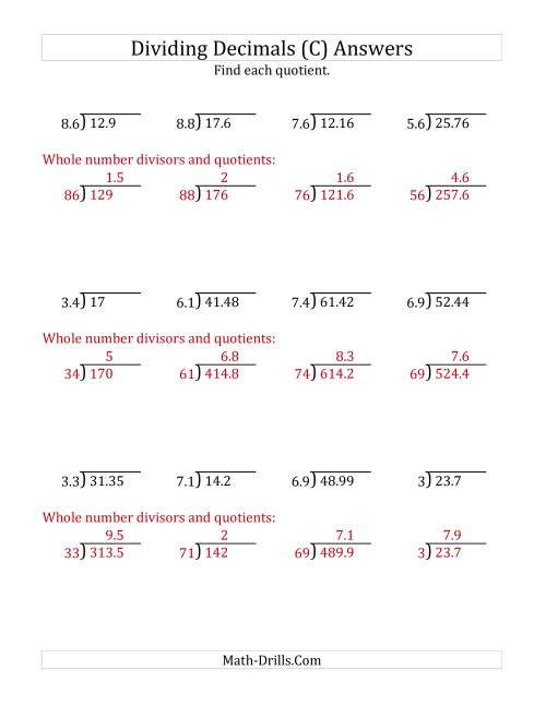The Dividing Decimals by 2-Digit Tenths (C) Math Worksheet Page 2