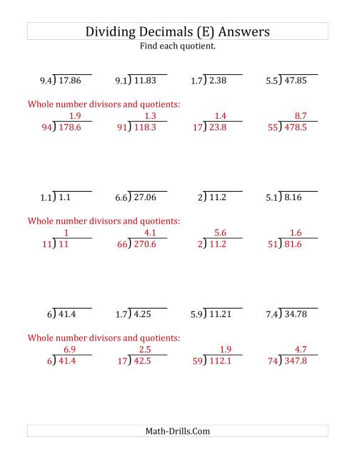 The Dividing Decimals by 2-Digit Tenths (E) Math Worksheet Page 2