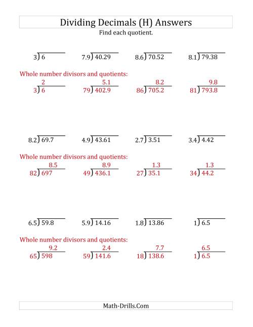 The Dividing Decimals by 2-Digit Tenths (H) Math Worksheet Page 2