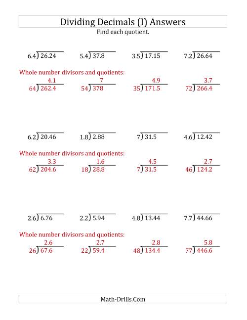 The Dividing Decimals by 2-Digit Tenths (I) Math Worksheet Page 2