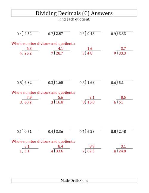The Dividing Decimals by 1-Digit Tenths with Larger Quotients (C) Math Worksheet Page 2