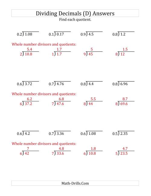 The Dividing Decimals by 1-Digit Tenths with Larger Quotients (D) Math Worksheet Page 2