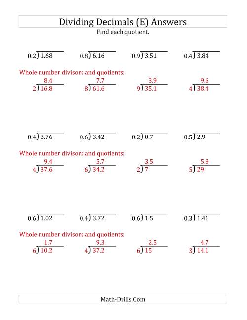 The Dividing Decimals by 1-Digit Tenths with Larger Quotients (E) Math Worksheet Page 2