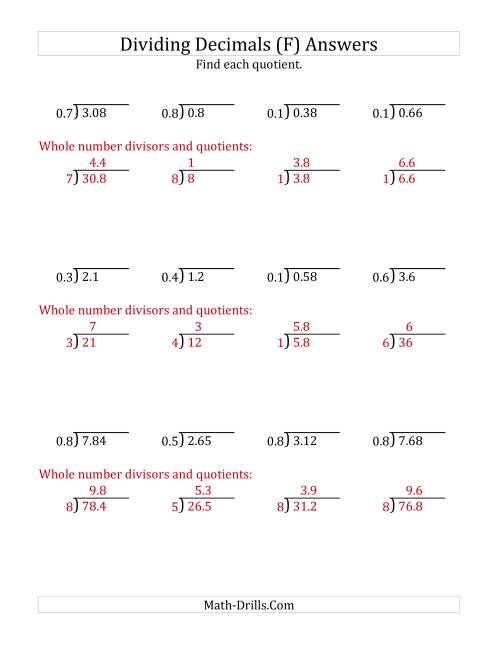 The Dividing Decimals by 1-Digit Tenths with Larger Quotients (F) Math Worksheet Page 2