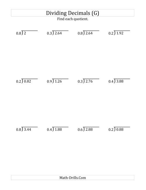 The Dividing Decimals by 1-Digit Tenths with Larger Quotients (G) Math Worksheet