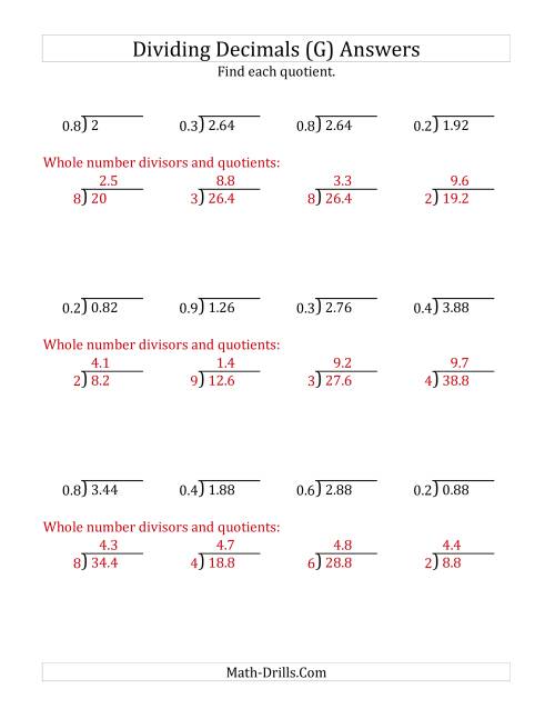 The Dividing Decimals by 1-Digit Tenths with Larger Quotients (G) Math Worksheet Page 2