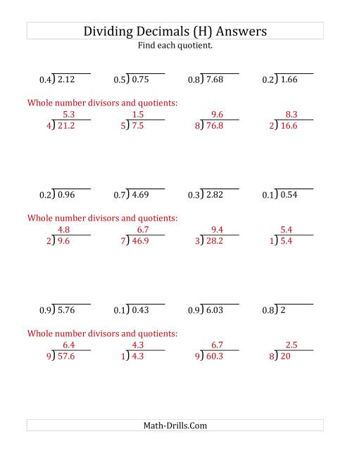 The Dividing Decimals by 1-Digit Tenths with Larger Quotients (H) Math Worksheet Page 2