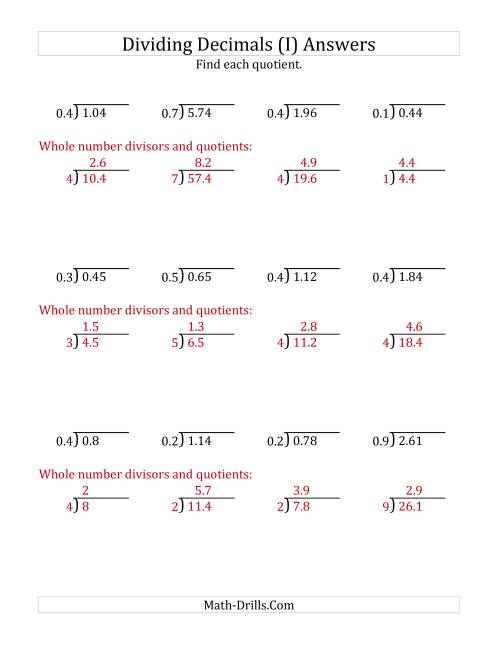 The Dividing Decimals by 1-Digit Tenths with Larger Quotients (I) Math Worksheet Page 2