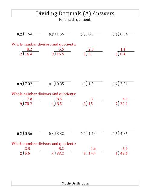 The Dividing Decimals by 1-Digit Tenths with Larger Quotients (All) Math Worksheet Page 2