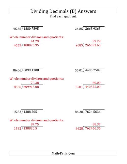 The Dividing Decimals by 4-Digit Hundredths (B) Math Worksheet Page 2