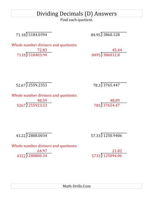 The Dividing Decimals by 4-Digit Hundredths (D) Math Worksheet Page 2