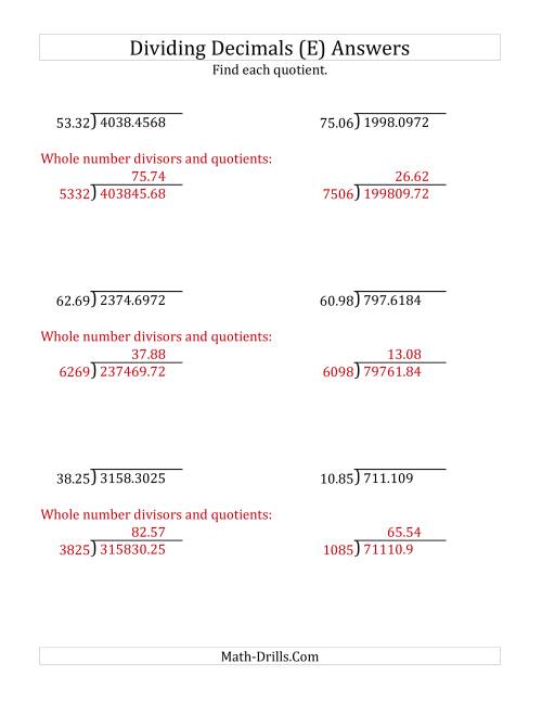 The Dividing Decimals by 4-Digit Hundredths (E) Math Worksheet Page 2