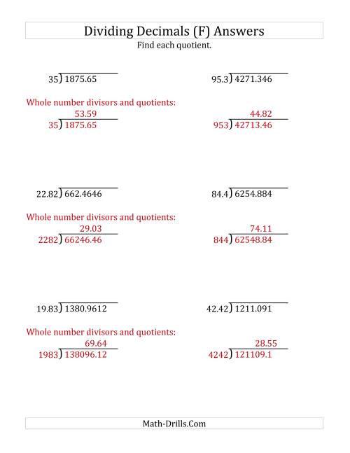 The Dividing Decimals by 4-Digit Hundredths (F) Math Worksheet Page 2