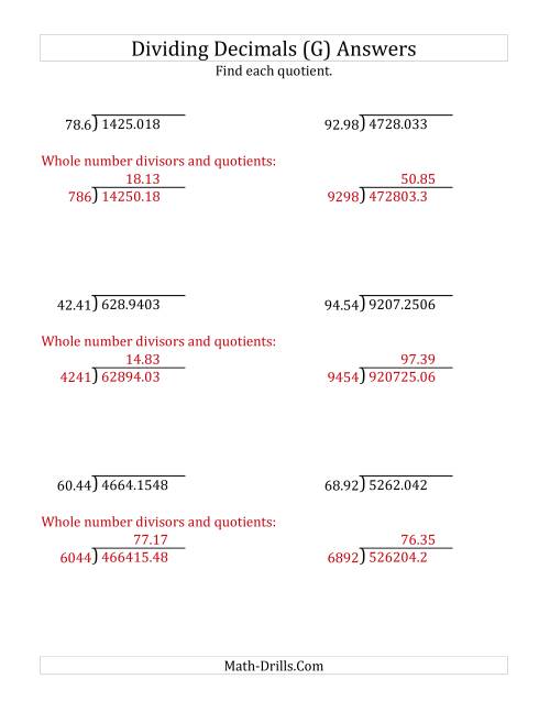 The Dividing Decimals by 4-Digit Hundredths (G) Math Worksheet Page 2