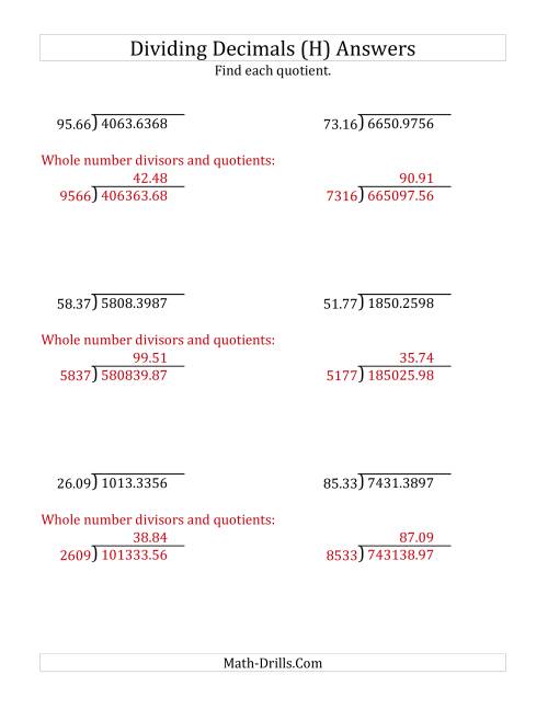 The Dividing Decimals by 4-Digit Hundredths (H) Math Worksheet Page 2