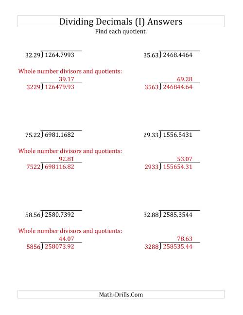 The Dividing Decimals by 4-Digit Hundredths (I) Math Worksheet Page 2