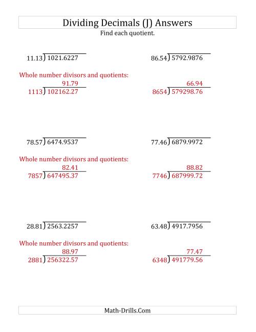 The Dividing Decimals by 4-Digit Hundredths (J) Math Worksheet Page 2