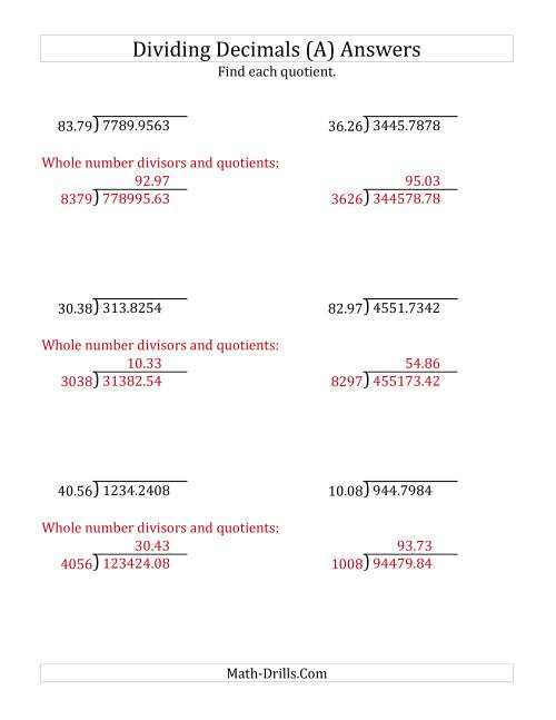 The Dividing Decimals by 4-Digit Hundredths (All) Math Worksheet Page 2