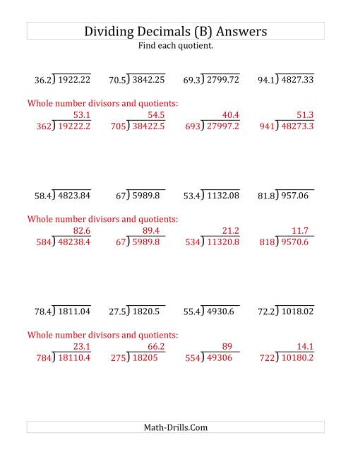 The Dividing Decimals by 3-Digit Tenths (B) Math Worksheet Page 2
