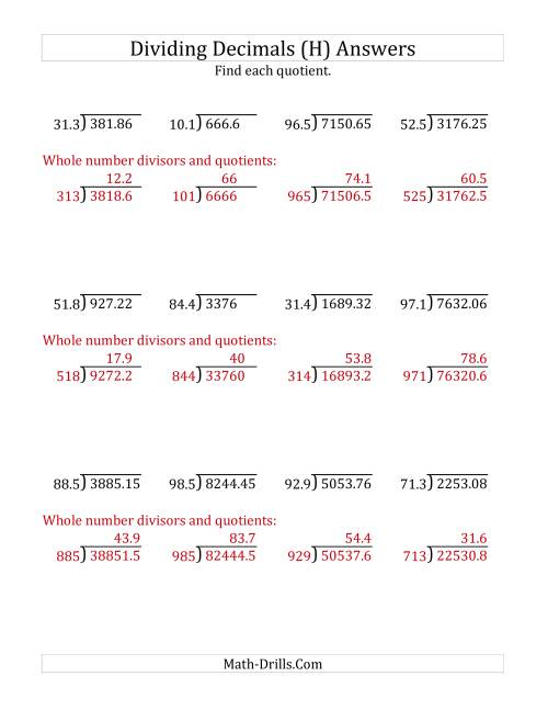 The Dividing Decimals by 3-Digit Tenths (H) Math Worksheet Page 2