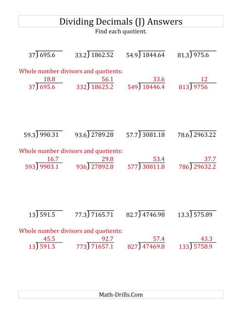 The Dividing Decimals by 3-Digit Tenths (J) Math Worksheet Page 2