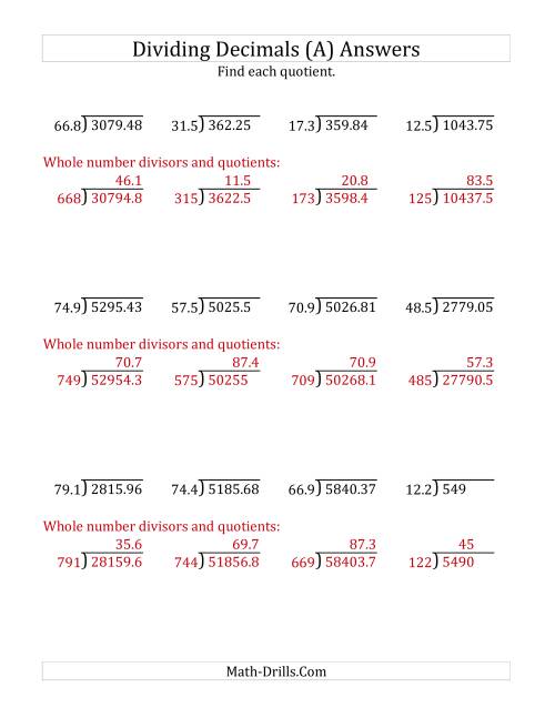 The Dividing Decimals by 3-Digit Tenths (All) Math Worksheet Page 2