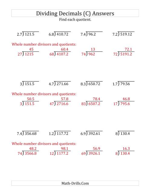 The Dividing Decimals by 2-Digit Tenths with Larger Quotients (C) Math Worksheet Page 2