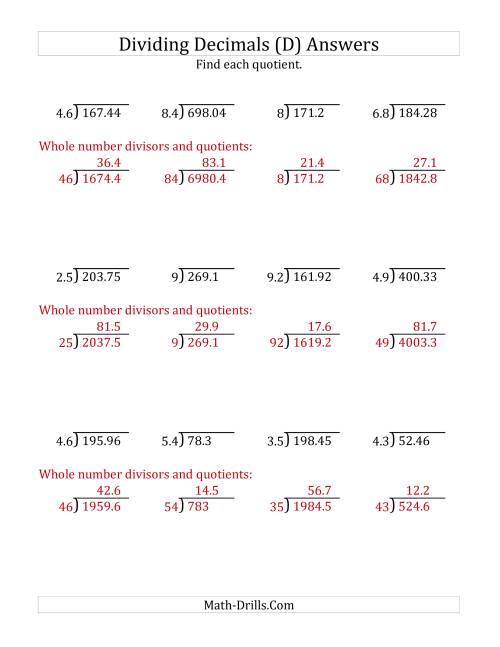 The Dividing Decimals by 2-Digit Tenths with Larger Quotients (D) Math Worksheet Page 2