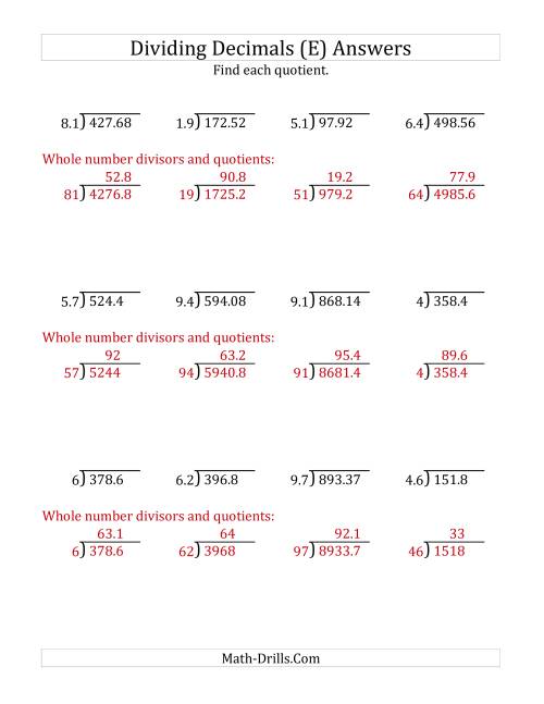 The Dividing Decimals by 2-Digit Tenths with Larger Quotients (E) Math Worksheet Page 2