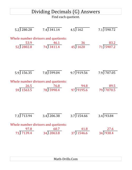 The Dividing Decimals by 2-Digit Tenths with Larger Quotients (G) Math Worksheet Page 2