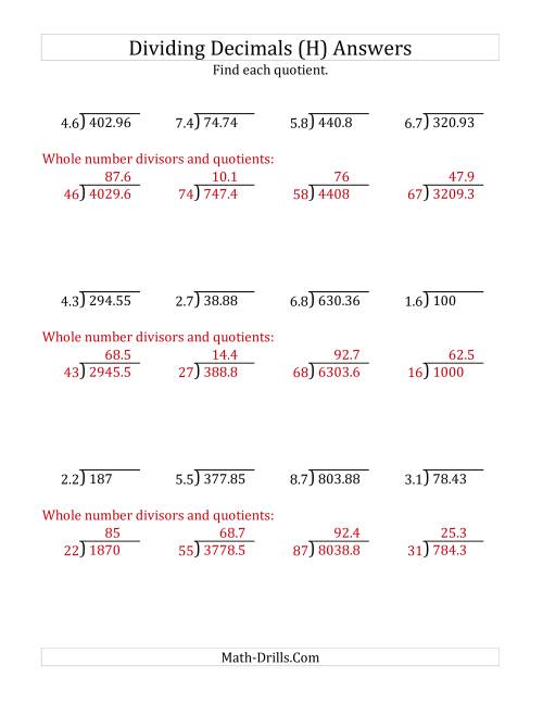 The Dividing Decimals by 2-Digit Tenths with Larger Quotients (H) Math Worksheet Page 2