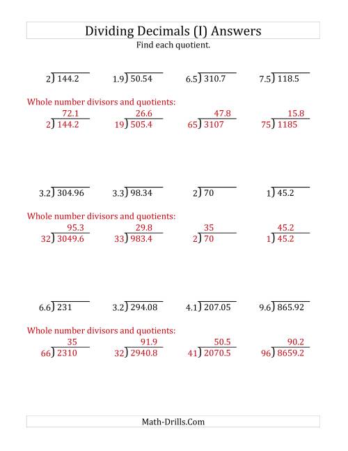 The Dividing Decimals by 2-Digit Tenths with Larger Quotients (I) Math Worksheet Page 2