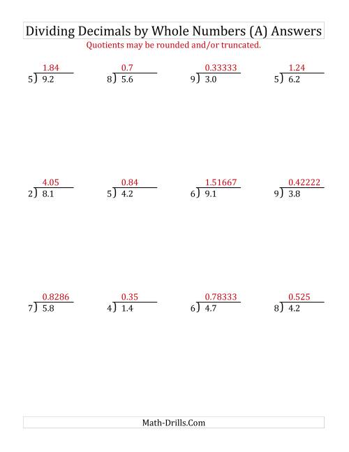 The Dividing Tenths by a Whole Number (A) Math Worksheet Page 2