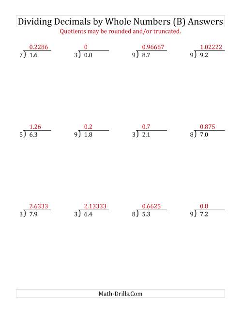 The Dividing Tenths by a Whole Number (B) Math Worksheet Page 2