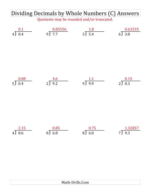 The Dividing Tenths by a Whole Number (C) Math Worksheet Page 2