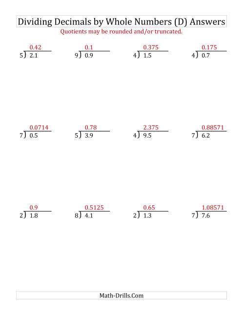 The Dividing Tenths by a Whole Number (D) Math Worksheet Page 2