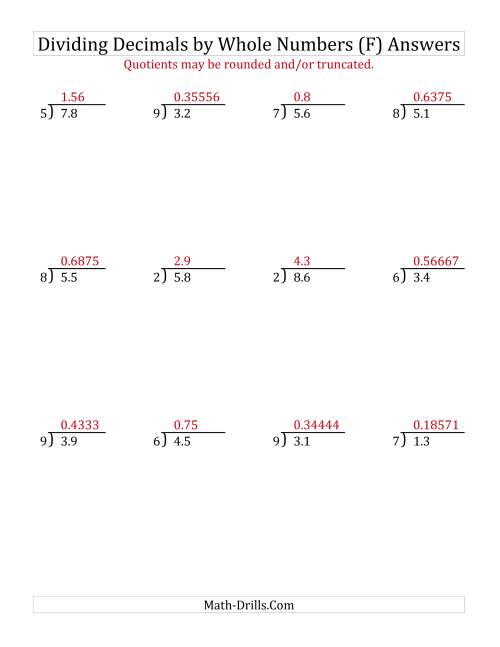The Dividing Tenths by a Whole Number (F) Math Worksheet Page 2