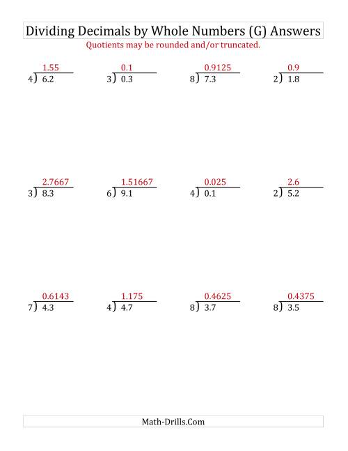 The Dividing Tenths by a Whole Number (G) Math Worksheet Page 2