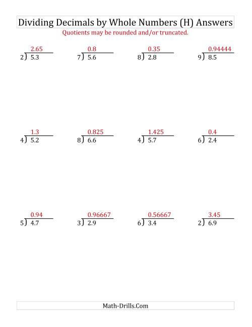 The Dividing Tenths by a Whole Number (H) Math Worksheet Page 2