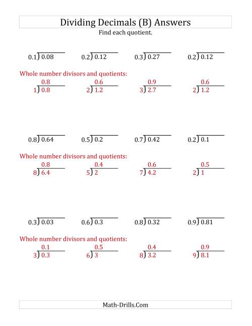 The Dividing Decimals by 1-Digit Tenths (B) Math Worksheet Page 2