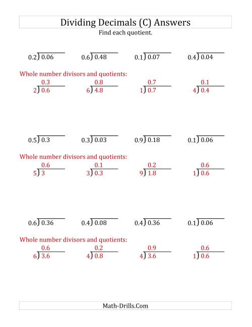 The Dividing Decimals by 1-Digit Tenths (C) Math Worksheet Page 2