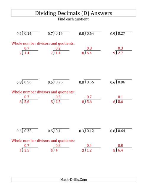 The Dividing Decimals by 1-Digit Tenths (D) Math Worksheet Page 2