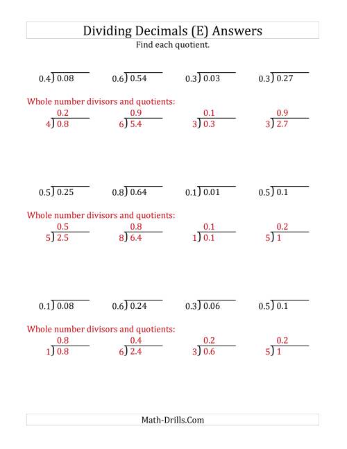 The Dividing Decimals by 1-Digit Tenths (E) Math Worksheet Page 2